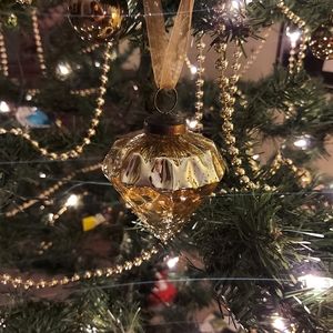 Glass Diamond-Shaped Gold Holiday Ornaments - Set of 9
